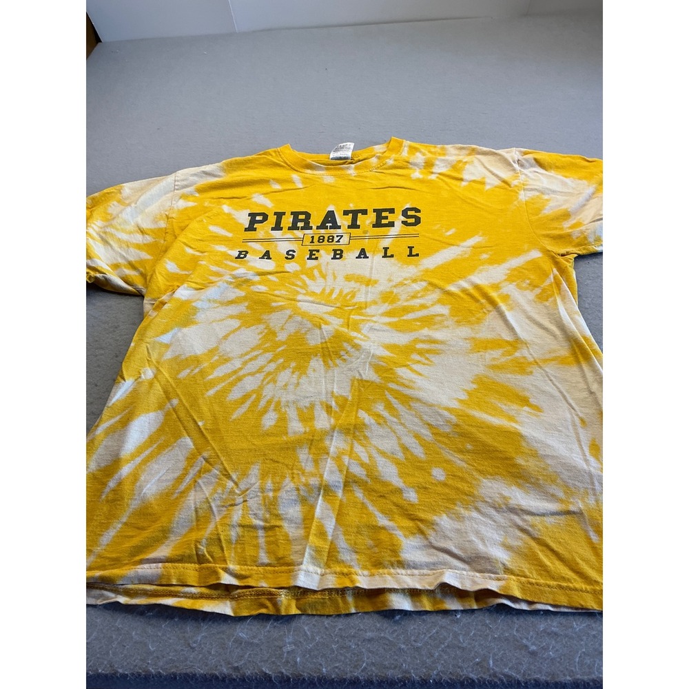 Fruit of the Loom Pirates Baseball Tie Dye T-Shirt‎ Yellow Graphic XL Mens